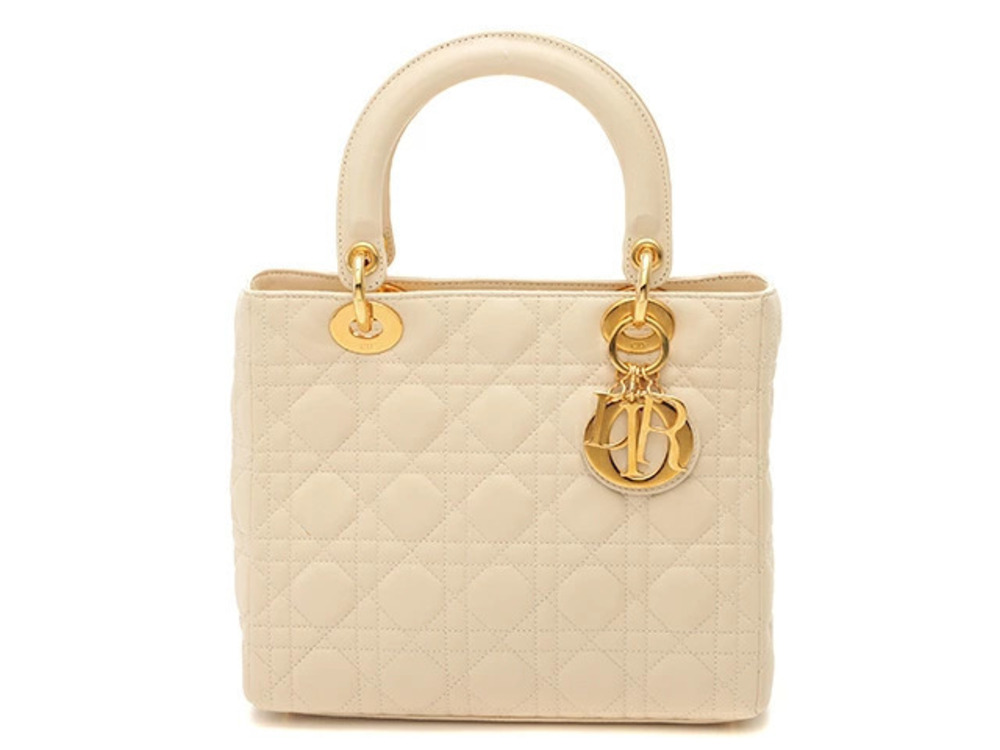 Christian Dior Lady Cannage handbag Ivory White off white leather YI